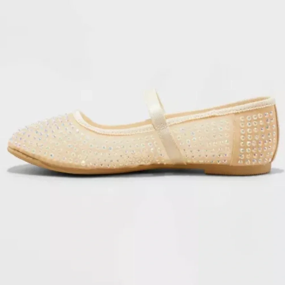 Kids' Faye Mesh Ballet Flats - art class™ Beige- with rhinestones